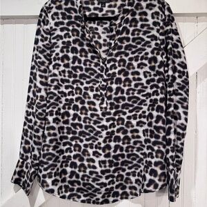 Ann Taylor 100% Silk Abstract Leopard Print Button Blouse Size 12